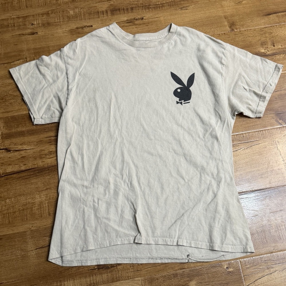 Vintage Playboy Bunny Graphic T-Shirt Men's Large Cream Short Sleeve Logo Tee